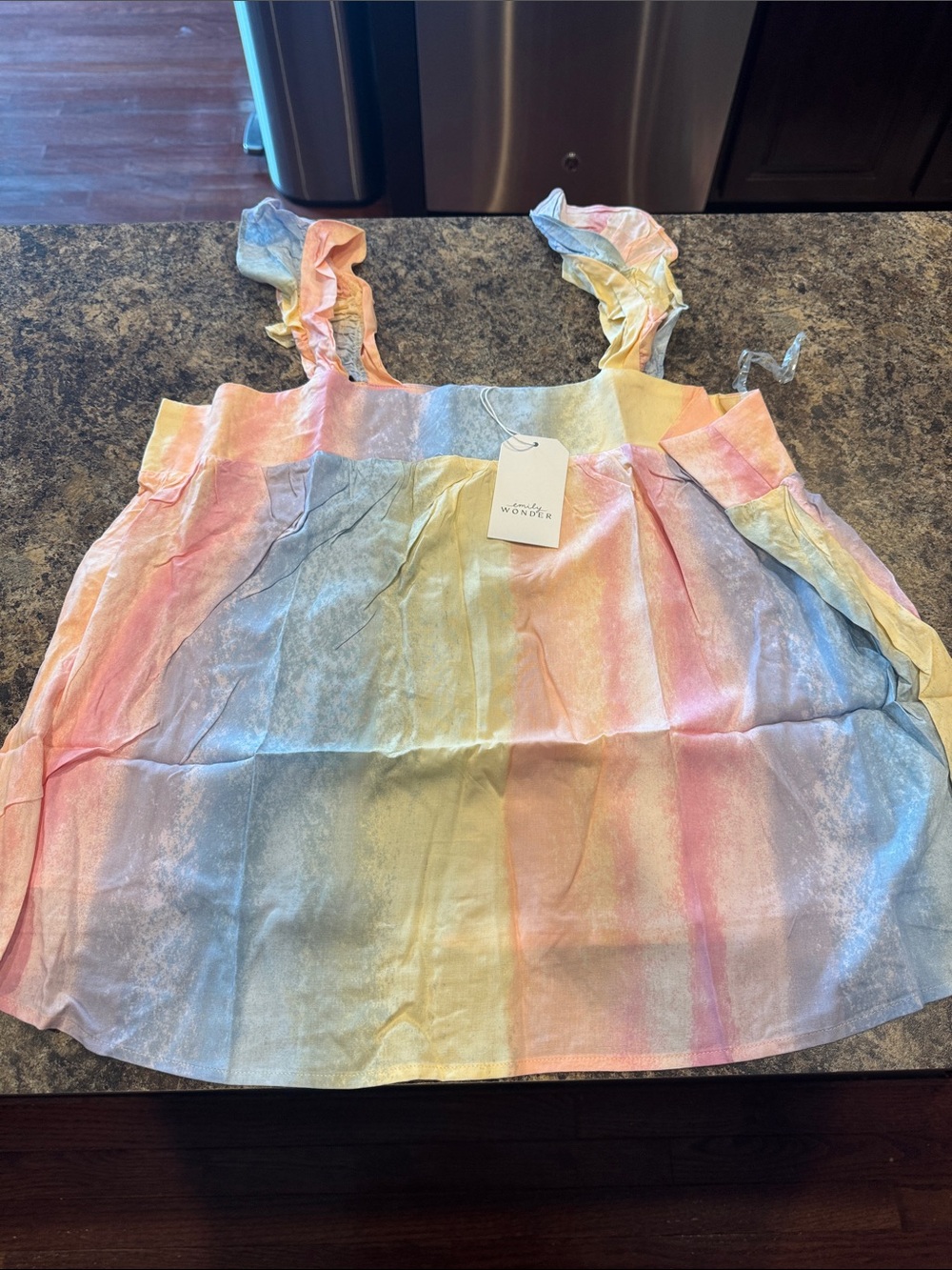 Emily Wonder Pastel Rainbow Ruffle-Shoulder Tank Top